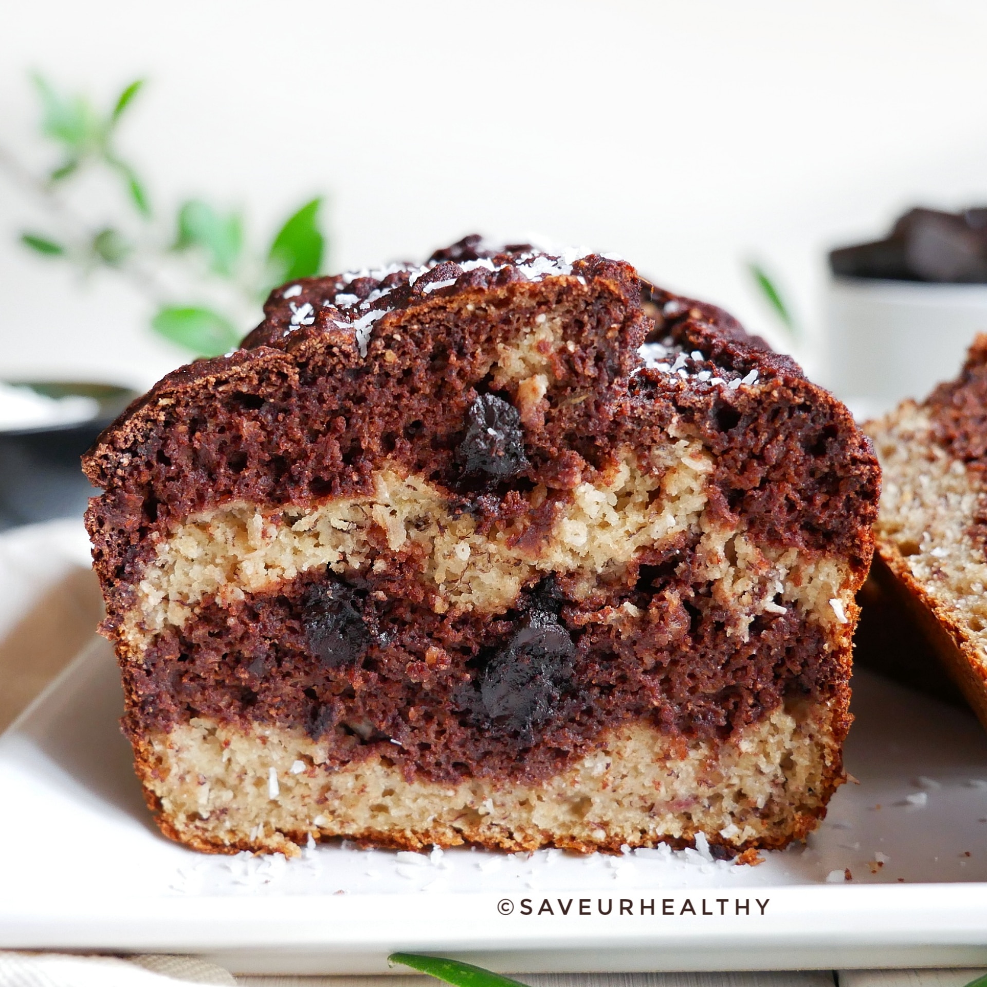Banana bread sans gluten marbré coco chocolat, sans lactose